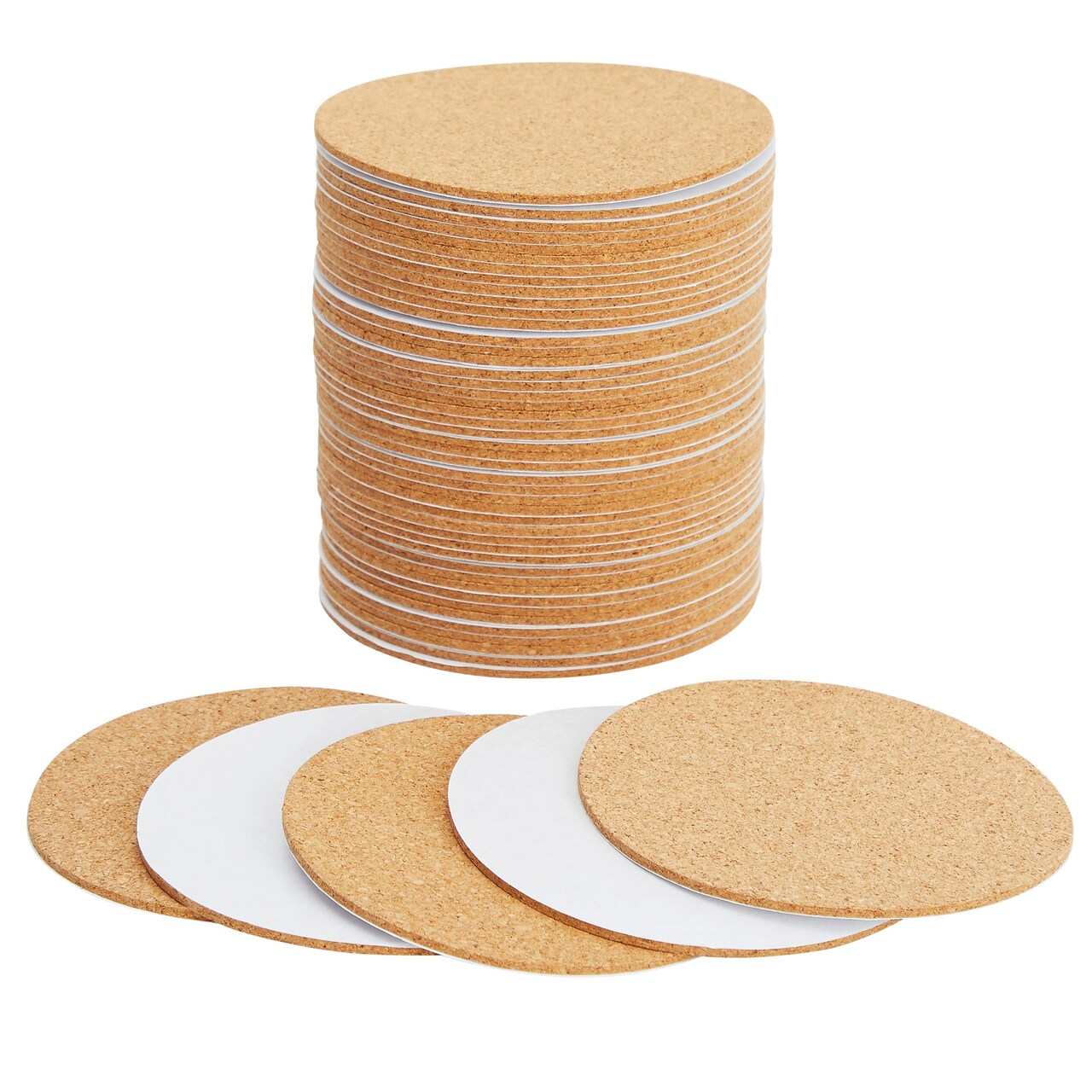 50 Pack Self-Adhesive Cork Coaster Backing Sheets - Round 1/8&#x22; Circles for DIY Crafts (3.5 Inch Diameter)